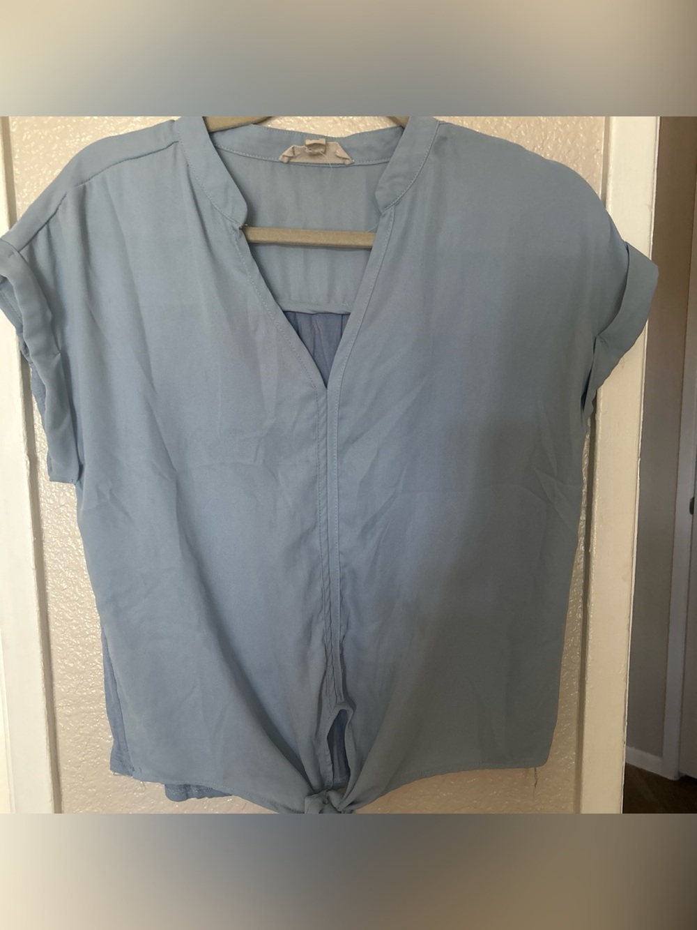 Light Blue Lightweight Shirt Jacket with Front Tie Detail